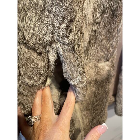 Vintage 1980's Gray Dyed Rabbit Fur Coat Collared w/ Pockets - Picture 2 of 8